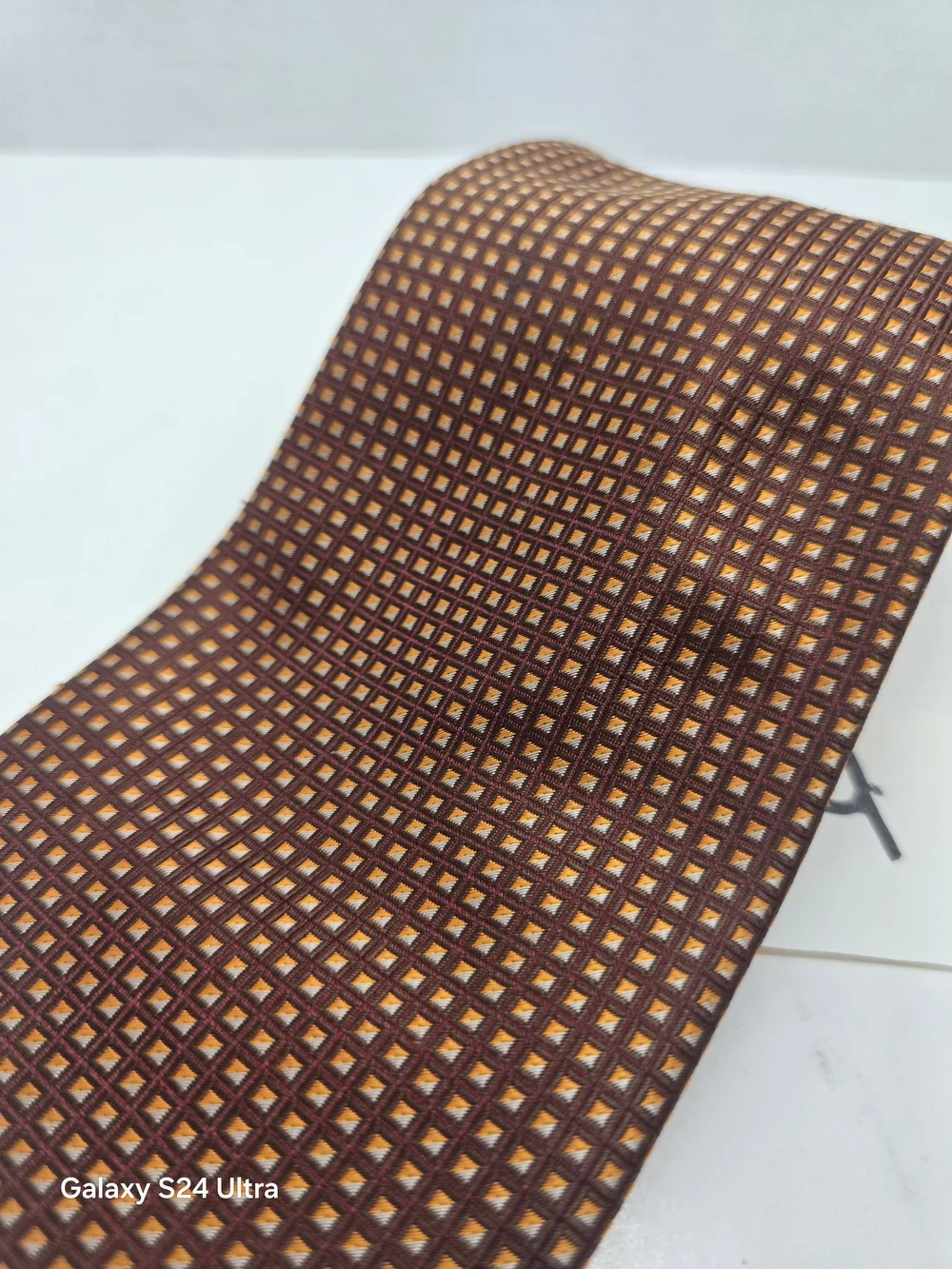 Pietro Baldini Men's Brown and Gold Grid Pattern 100% Silk Necktie Tie
